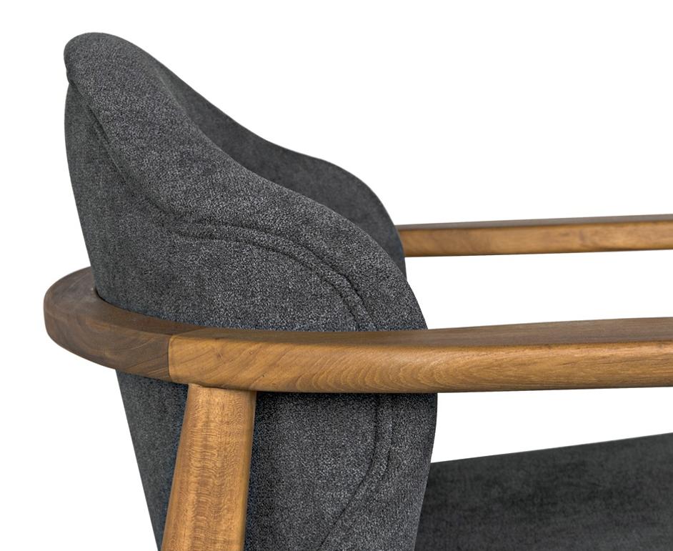 Vittorio Teak Chair in Ocean Grey Fabric with a Clear Coat Flat Finish by Noir Furniture