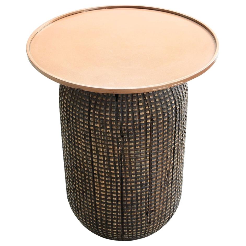 Atalia KD Reclaimed Teak Side/ End Table w/ Steel Tray Top, Antique Copper  by New Pacific Direct