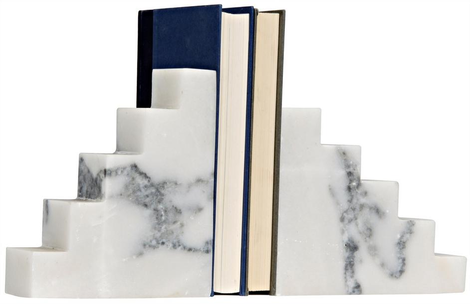 Step Bianco Crown Marble Bookends by Noir Furniture