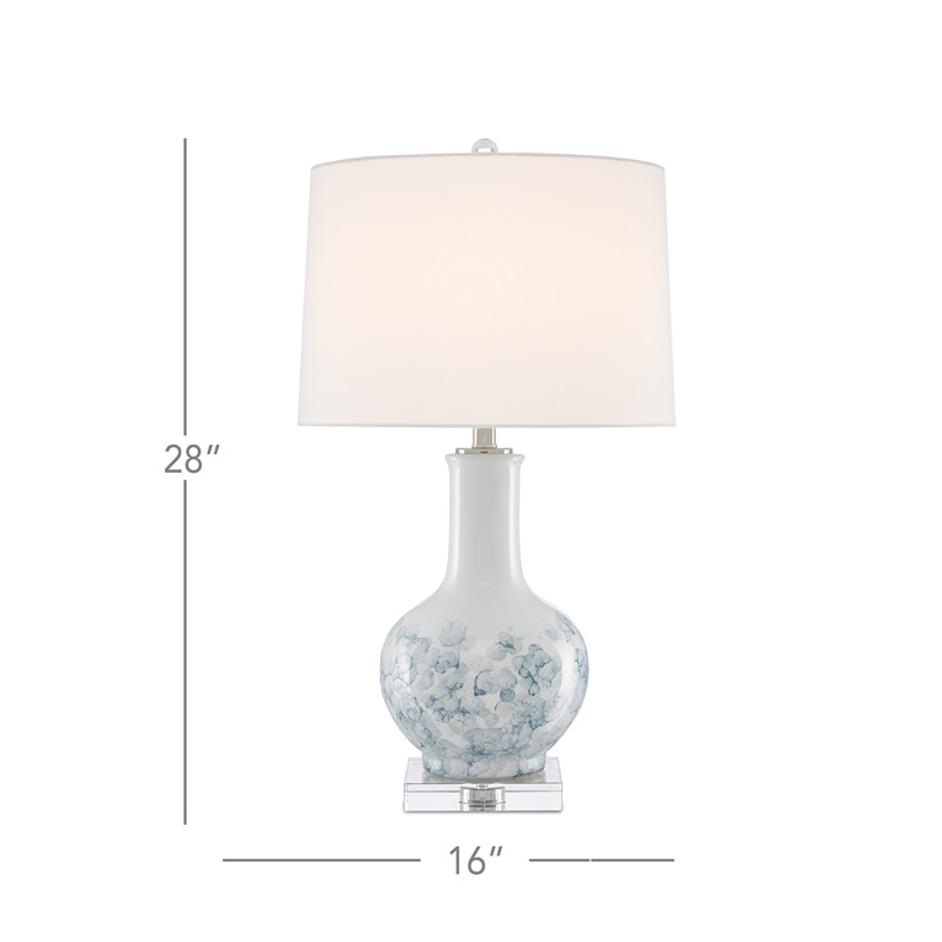 Myrtle Table Lamp In White & Blue & Clear & Polished Nickel by Currey & Company