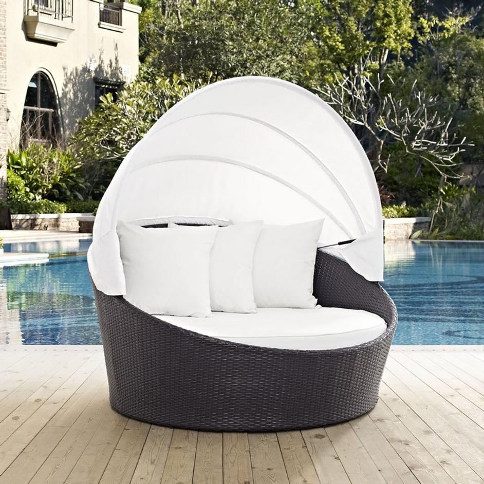 Minerva Canopy Outdoor Patio Daybed In Espresso White by Modway Furniture