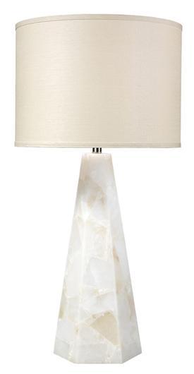 Borealix Alabaster Hexagon Table Lamp with Linen Shade by Jamie Young