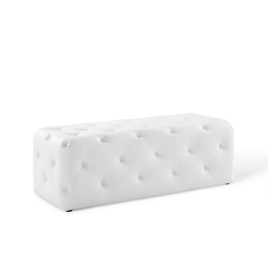 Carole 48" Tufted Button Entryway Faux Leather Bench In White by Modway Furniture