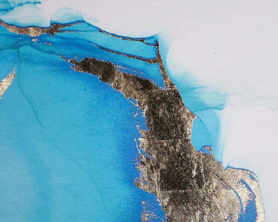 Blue Lagoon (set Of 3) - 30" X 60" - Charcoal Floater Frame by Sunpan