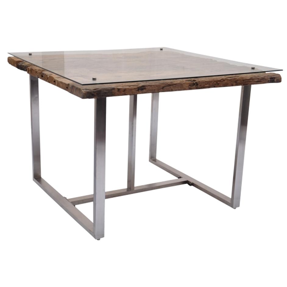 Rail Wood Glass & Metal Square Table by BIDK Home