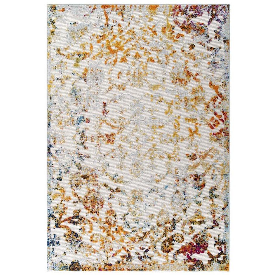 Burket Primrose Ornate Floral Lattice 8X10 Indoor/Outdoor Area Rug In Ivory,Light Blue,Multicolored by Modway Furniture