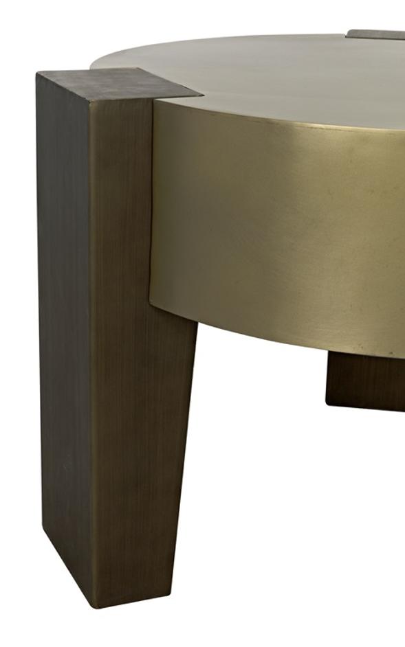 Carrusel Industrial Steel Coffee Table in Antique and Aged Brass Finish by Noir Furniture