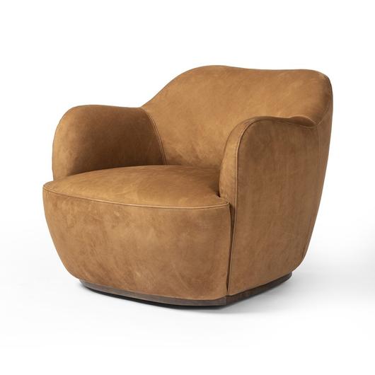 Julius Swivel Chair In Nubuck Cognac by Four Hands