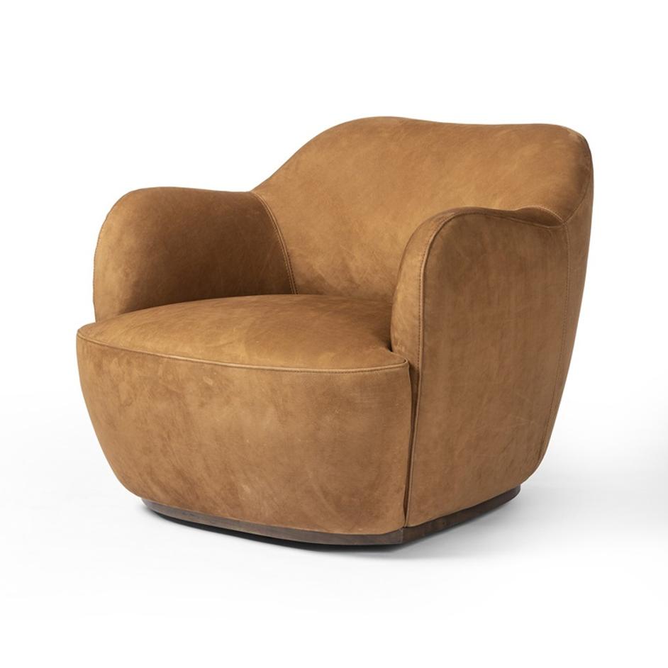 Julius Swivel Chair In Nubuck Cognac by Four Hands