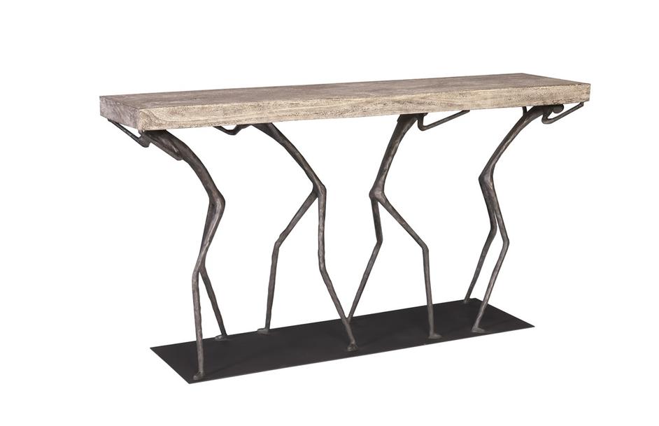 Atlas Console Table, Chamcha Wood, Gray Stone Finish, Metal by PHILLIPS COLLECTION