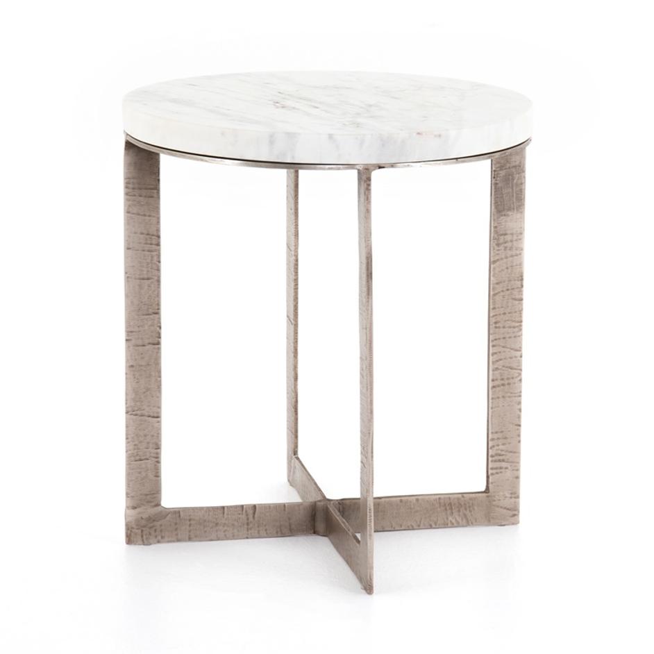Lennie Round Nightstand In Brushed Nickel by FOUR HANDS