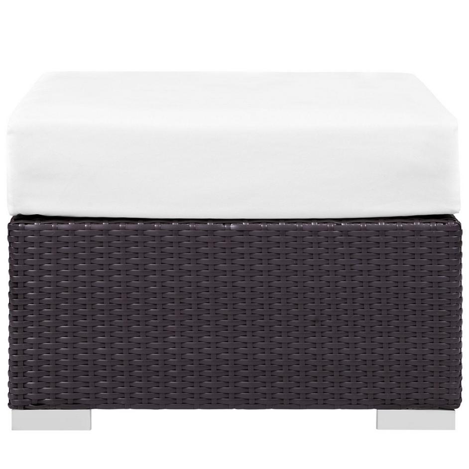 Minerva Outdoor Patio Fabric Square Ottoman In Espresso White by Modway Furniture