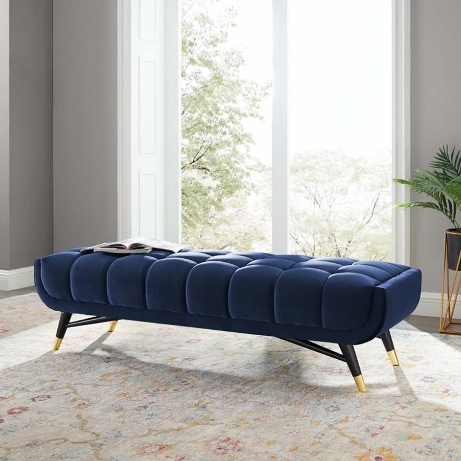 Scholar 60" Performance Velvet Bench In Midnight Blue by Modway Furniture