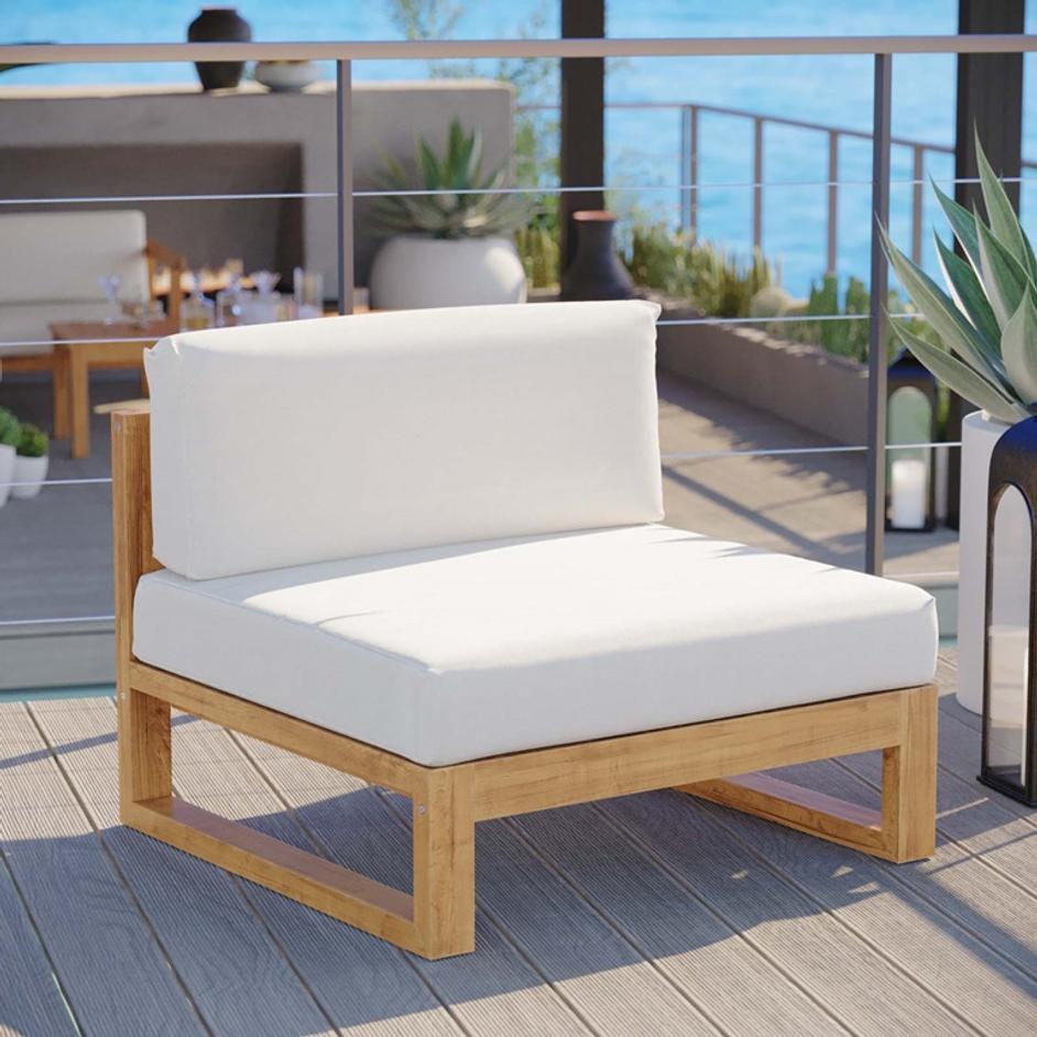 Sunbury Outdoor Patio Teak Wood Armless Chair In Natural White by Modway Furniture
