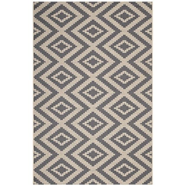 Leppla Geometric Diamond Trellis 8X10 Indoor And Outdoor Area Rug In Gray And Beige by Modway Furniture