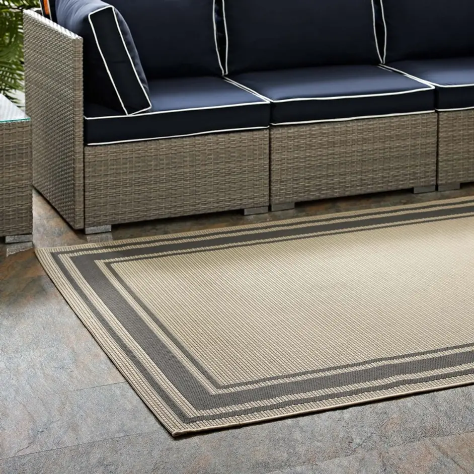 Haston Solid Border 5X8 Indoor And Outdoor Area Rug In Gray And Beige by Modway Furniture
