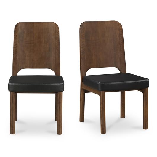 Kerr Dining Chair Walnut Stained Black Vegan Leather-Set Of Two by Moes Home