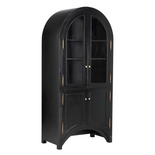 Haring Hutch in Hand-Rubbed Black Mahogany with Glass Insets and Brass Pulls by Noir Furniture