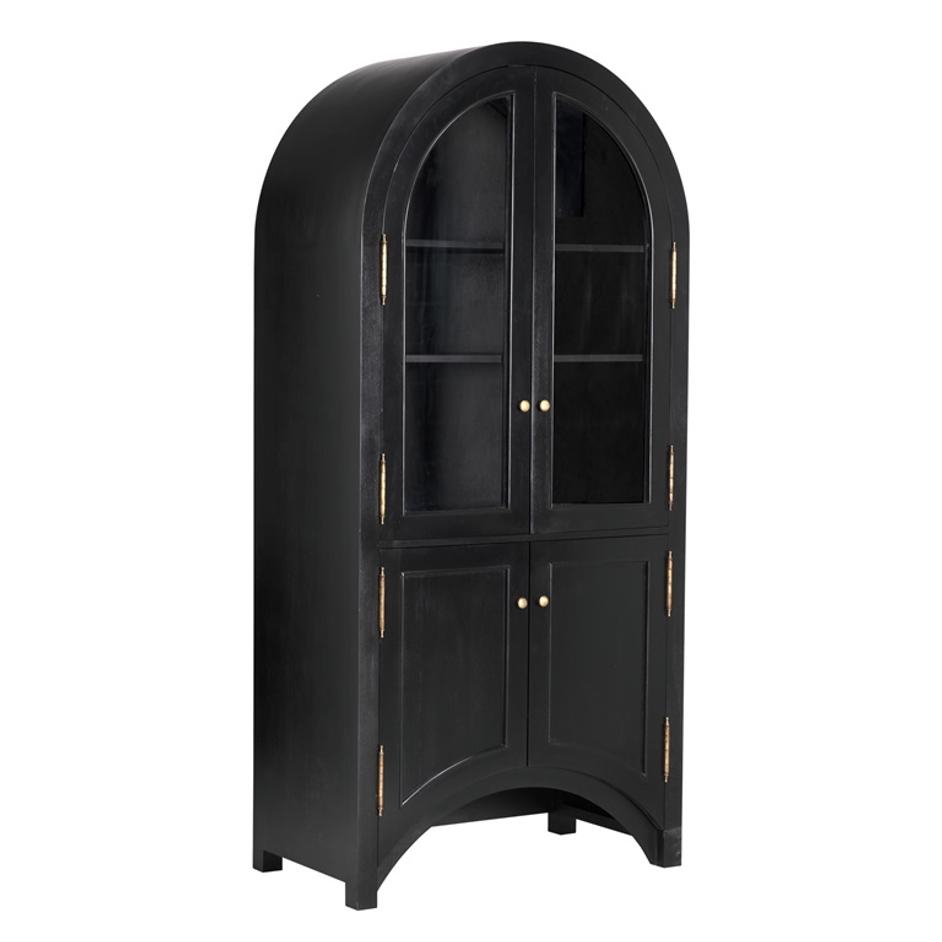 Haring Hutch in Hand-Rubbed Black Mahogany with Glass Insets and Brass Pulls by Noir Furniture