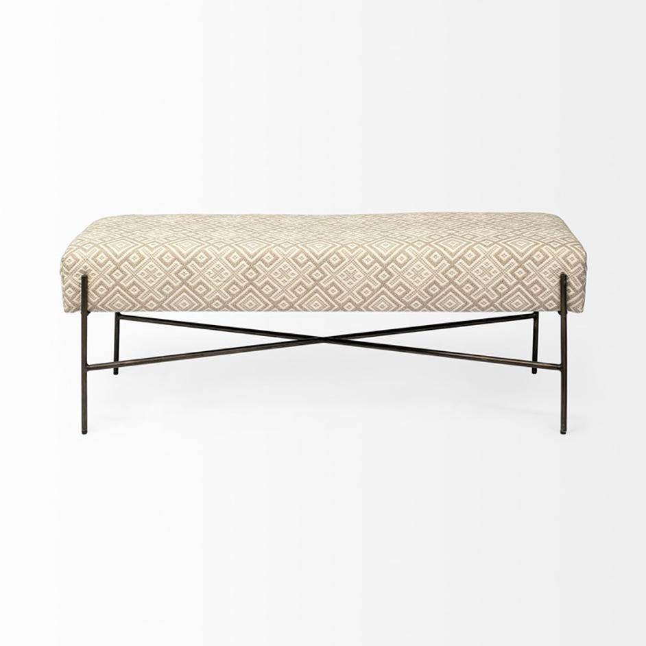 Avery II 55L x 17W Off White Upholstered Seat With Metal Base Accent Bench by Mercana