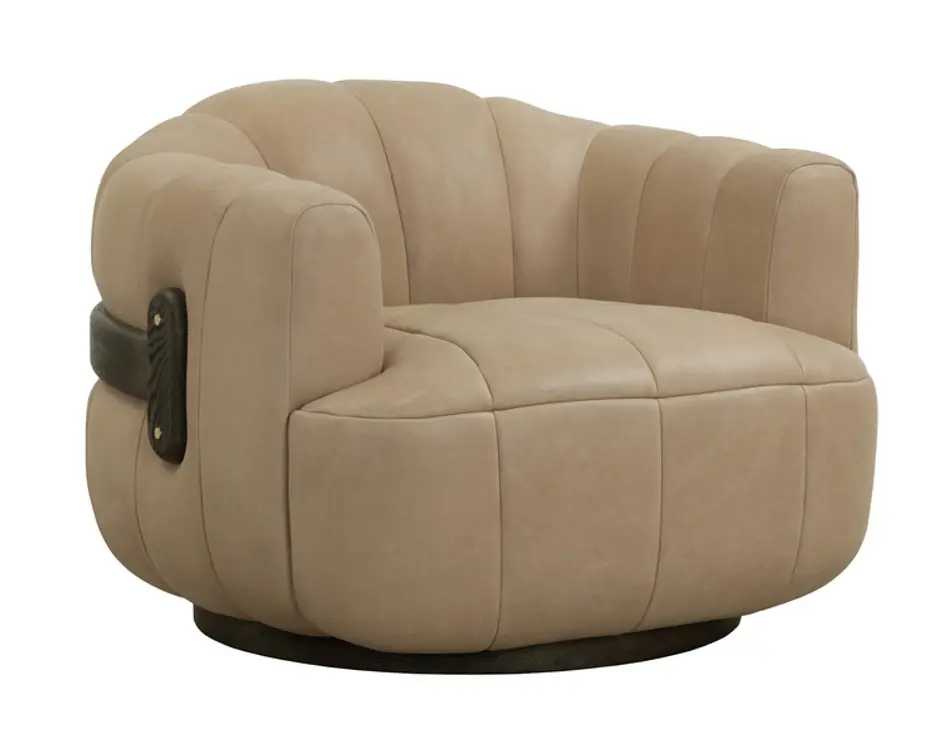 TADEO SWIVEL ARMCHAIR - DARK BROWN - SAHARA SAND LEATHER by Sunpan