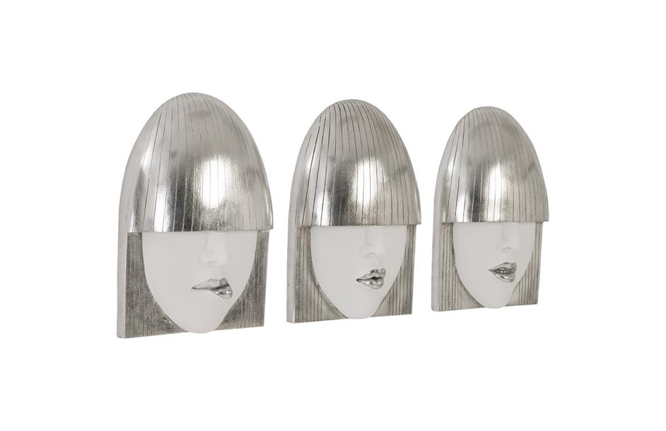 Fashion Faces Wall Tiles, Silver Leaf, Set of 3 by PHILLIPS COLLECTION