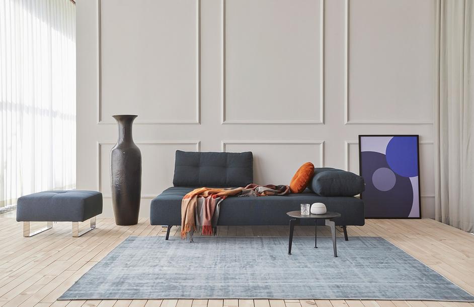 SUPREMAX D.E.L. SLEEPER SOFA in MIXED DANCE BLUE FABRIC WITH Chrome legs 528 by INNOVATION USA