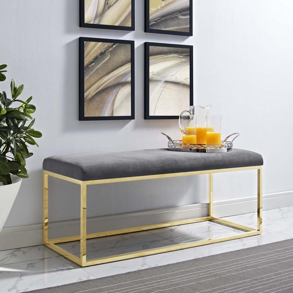 Russell Fabric Bench In Gold Gray by Modway Furniture