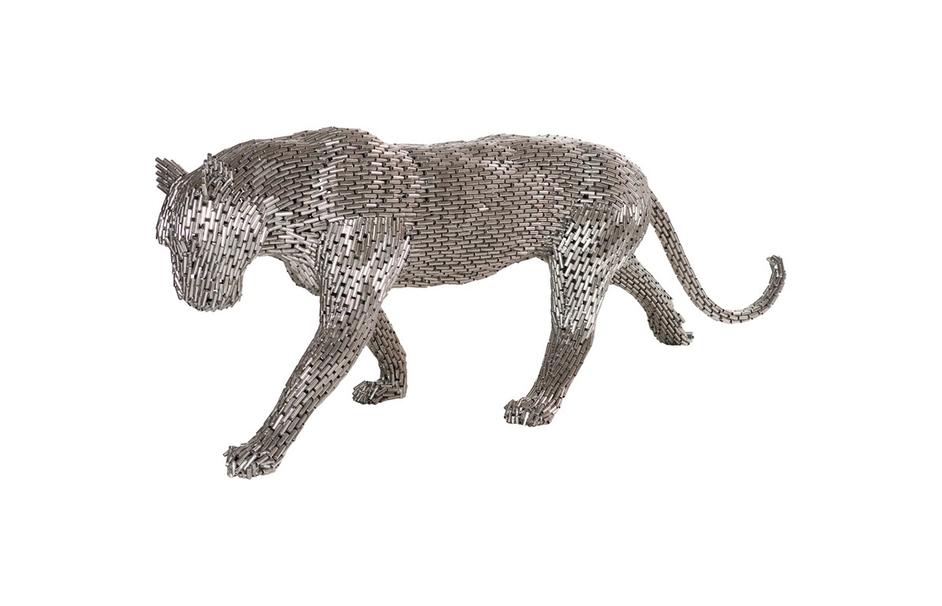 Panther Pipe Sculpture, Walking, Stainless Steel, Large by Phillips Collection