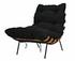 Hanzo Teak Chair with Industrial Steel Legs and Black Cotton Cushion, Satin Finish by Noir Furniture