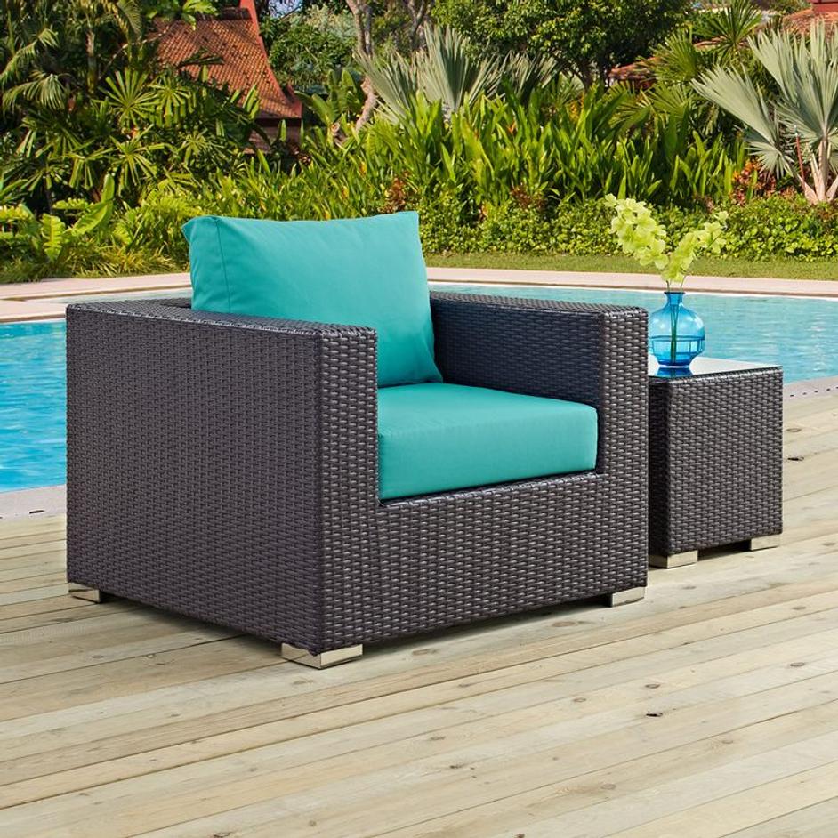Minerva Outdoor Patio Armchair In Espresso Turquoise by Modway Furniture