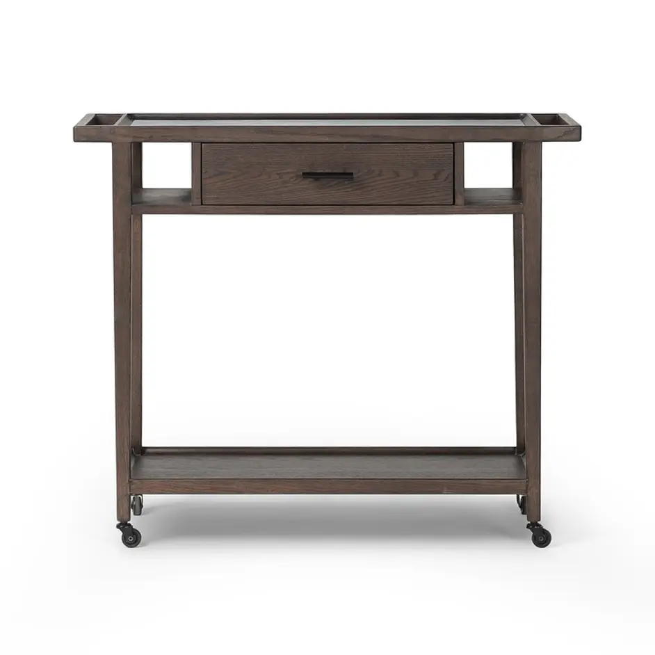 Dorrit Bar Cart In Brown Oak-Honed White Marble-Smooth Black Metal by Four Hands