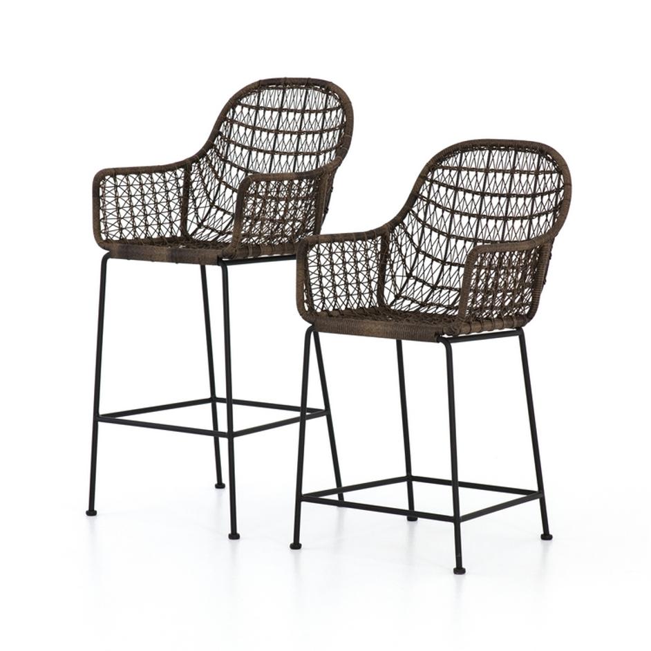 Bandera Outdoor Woven Counter Stool-Grey by FOUR HANDS
