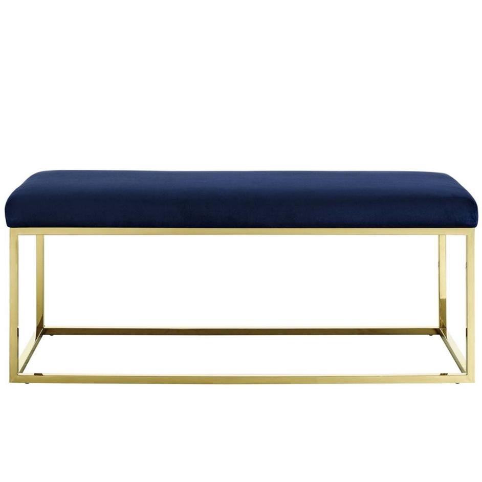 Russell Fabric Bench In Gold Navy by Modway Furniture