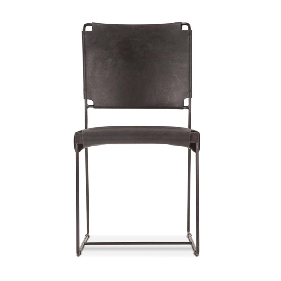 New York 17" Buffalo Leather and Iron Dining Chair, Black by Home Trends & Design