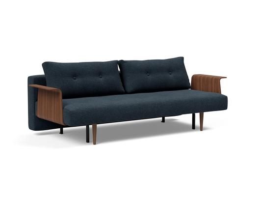 RECAST PLUS SOFABED W/ARMS in NIST BLUE FABRIC WITH Dark wood LEGS 515 by INNOVATION USA