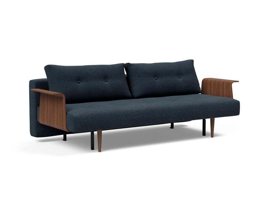 RECAST PLUS SOFABED W/ARMS in NIST BLUE FABRIC WITH Dark wood LEGS 515 by INNOVATION USA