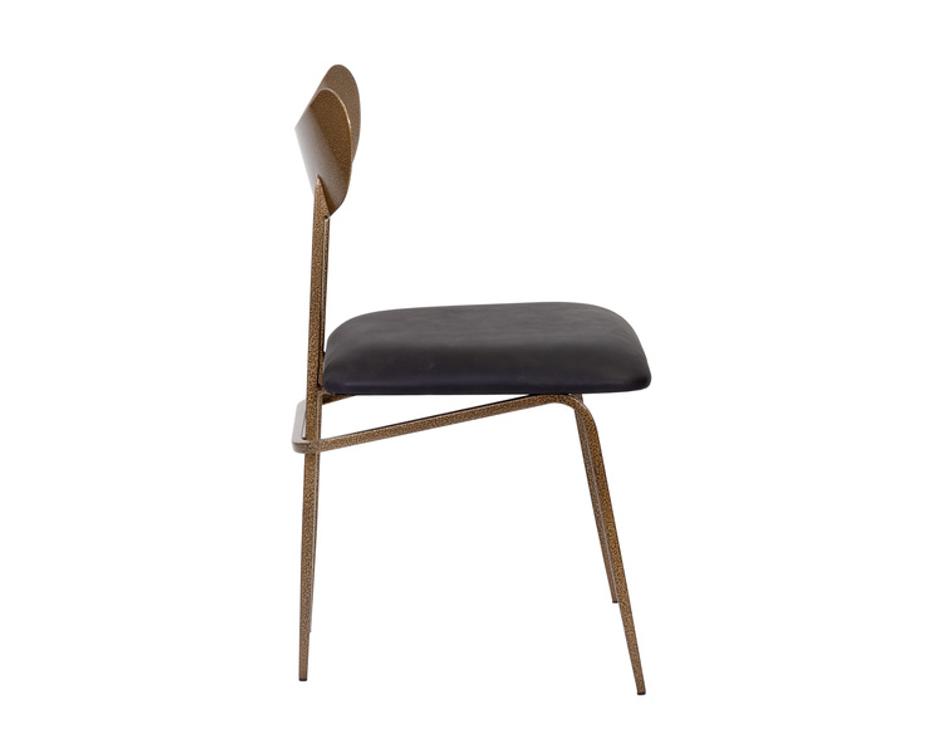 GIBBONS DINING CHAIR - ANTIQUE BRASS - CHARCOAL BLACK LEATHER by Sunpan