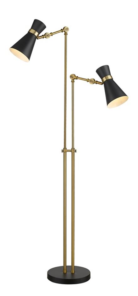 Soriano 2 Light Floor Lamp in Matte Black + Heritage Brass Finish by Z-Lite