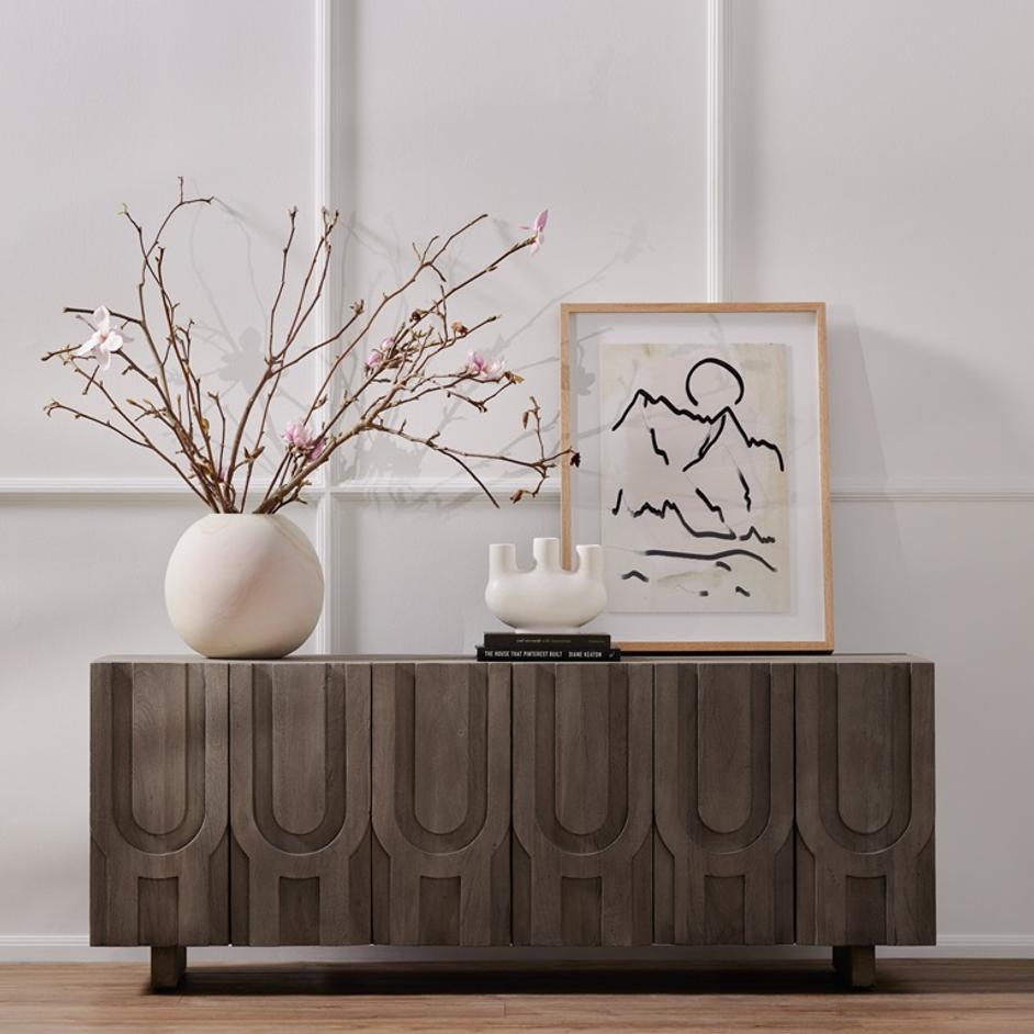 Rivka Media Console In Aged Grey by FOUR HANDS