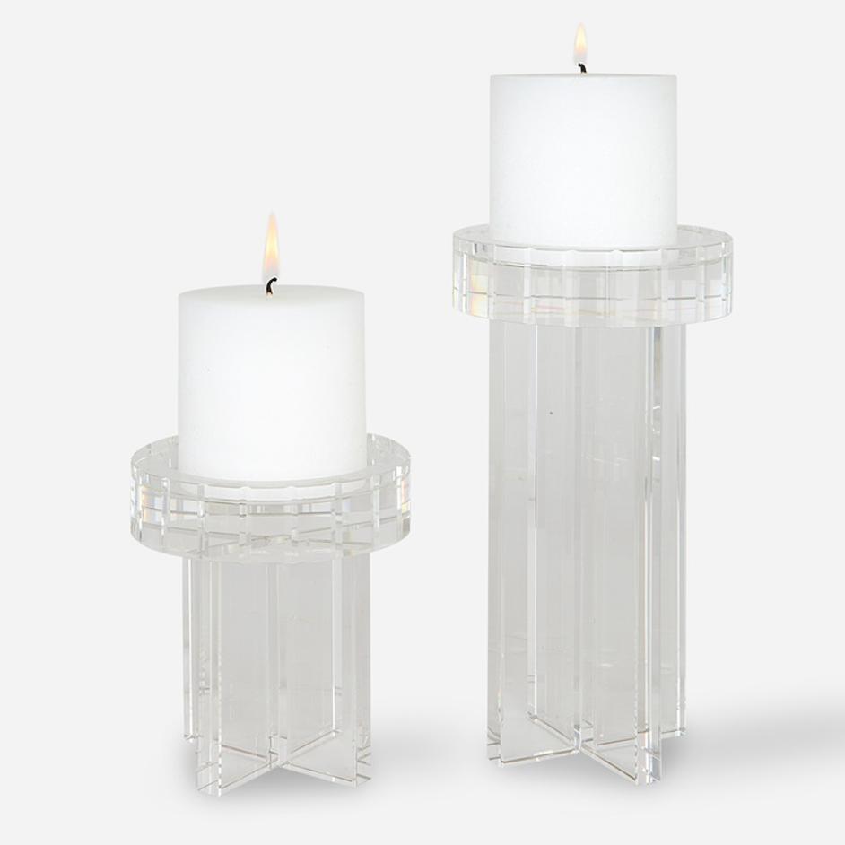Crystal Pillar Candleholders, Set/2 by Uttermost