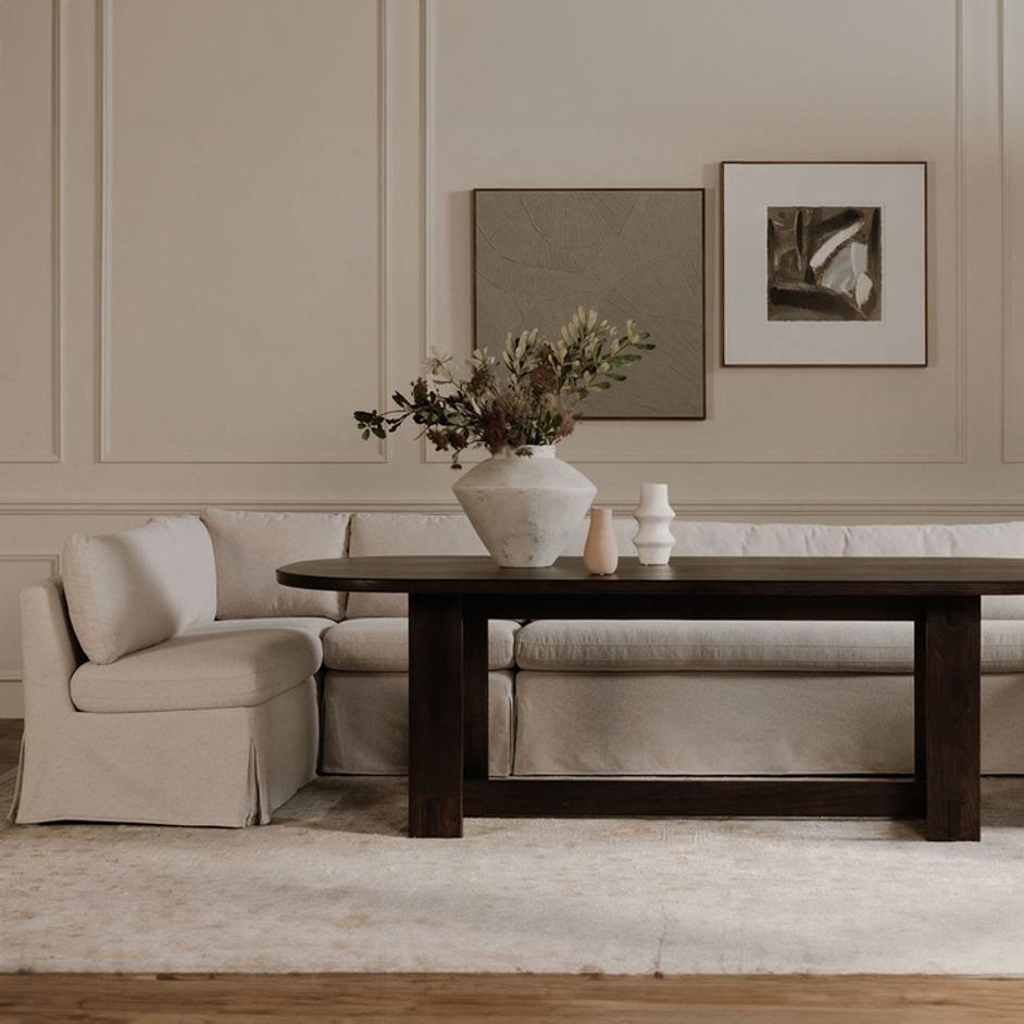 Fable Slipcover Dining Banquette L-Shape Beige 139.5In by Moes Home