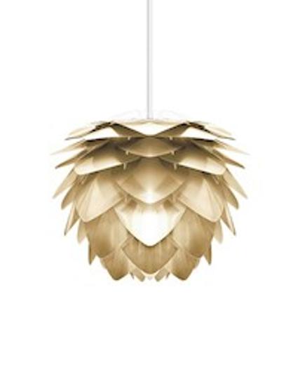Silvia Mini Hardwired Pendant in Brass Foil Finish with White Cord by UMAGE