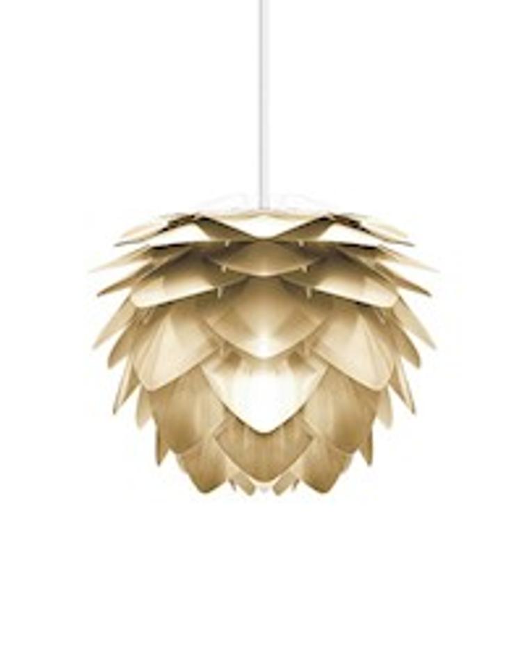 Silvia Mini Hardwired Pendant in Brass Foil Finish with White Cord by UMAGE