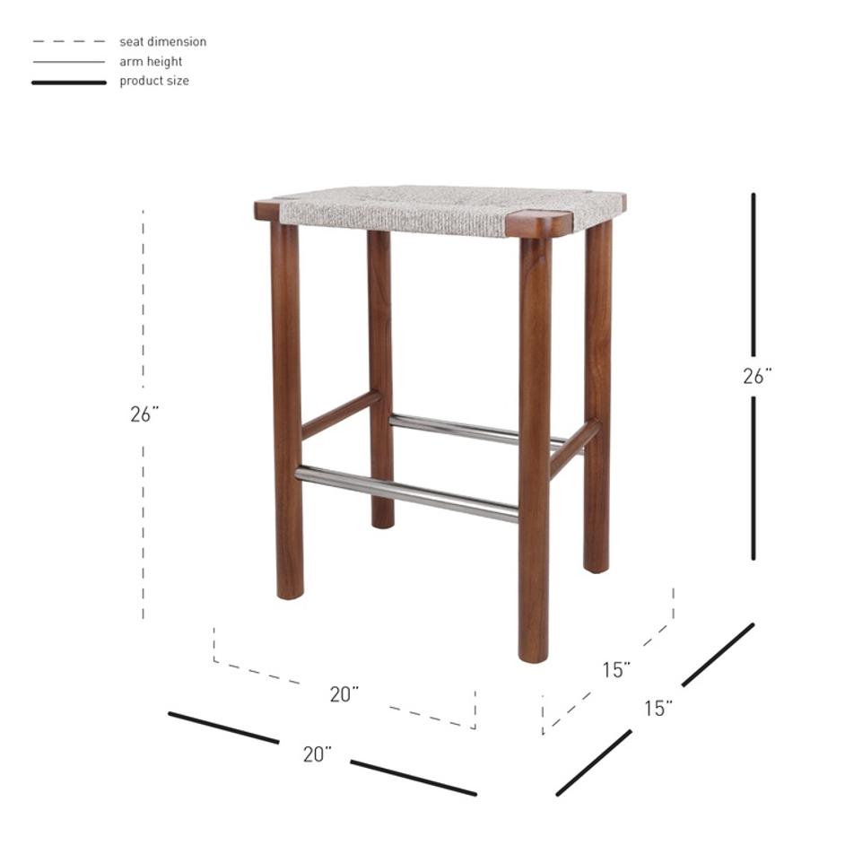 Elio Wood Counter Stool w/ Rope, Cinnamon Brown/Sand Lace by New Pacific Direct