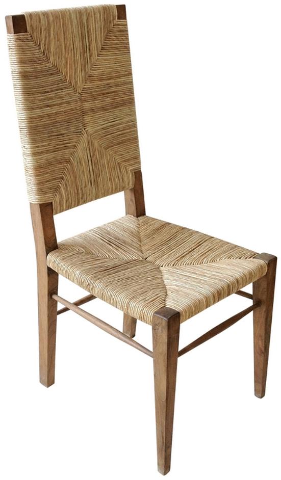 Neva Teak Chair with Rush Seagrass Seat in Clear Coat Flat Finish by Noir Furniture
