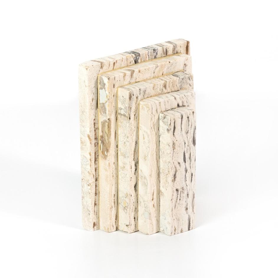 Stepped Bookends In White Travertine by FOUR HANDS