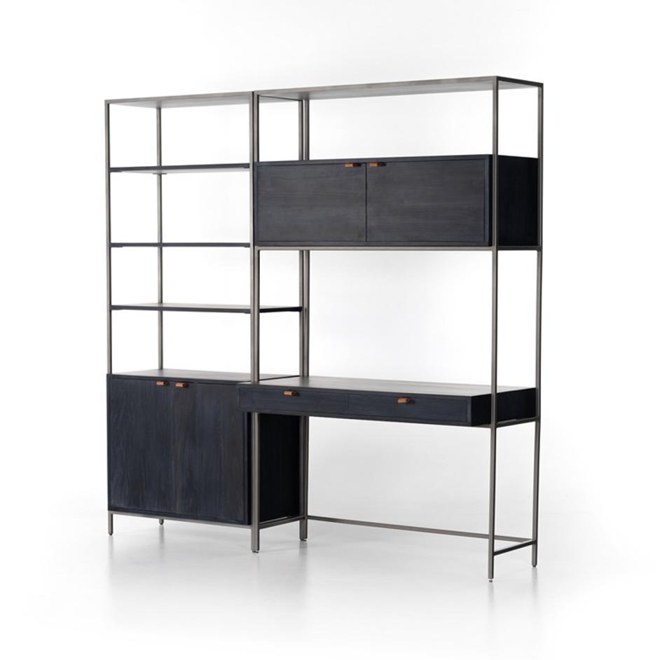 Trey Modular Wall Desk W/ 1 Bookcase - Black Wash Poplar by Four Hands