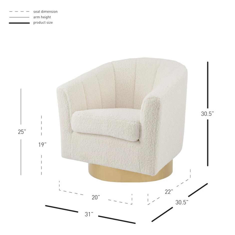 Natasha Faux Shearling Fabric w/ Gold Metal Swivel Accent Arm Chair In Shearling Beige by New Pacific Direct