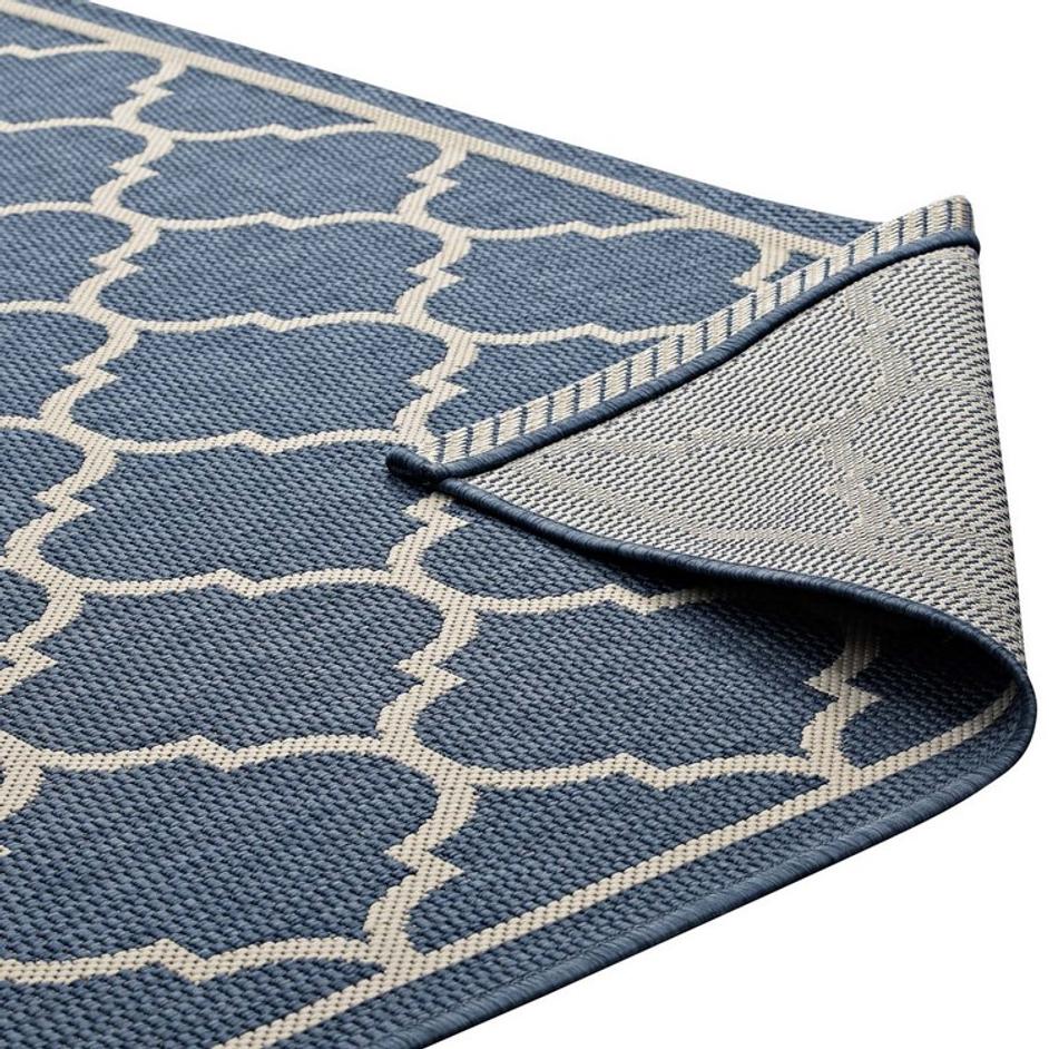 Hollis Moroccan Quatrefoil Trellis 5X8 Indoor And Outdoor Area Rug In Blue And Beige by Modway Furniture
